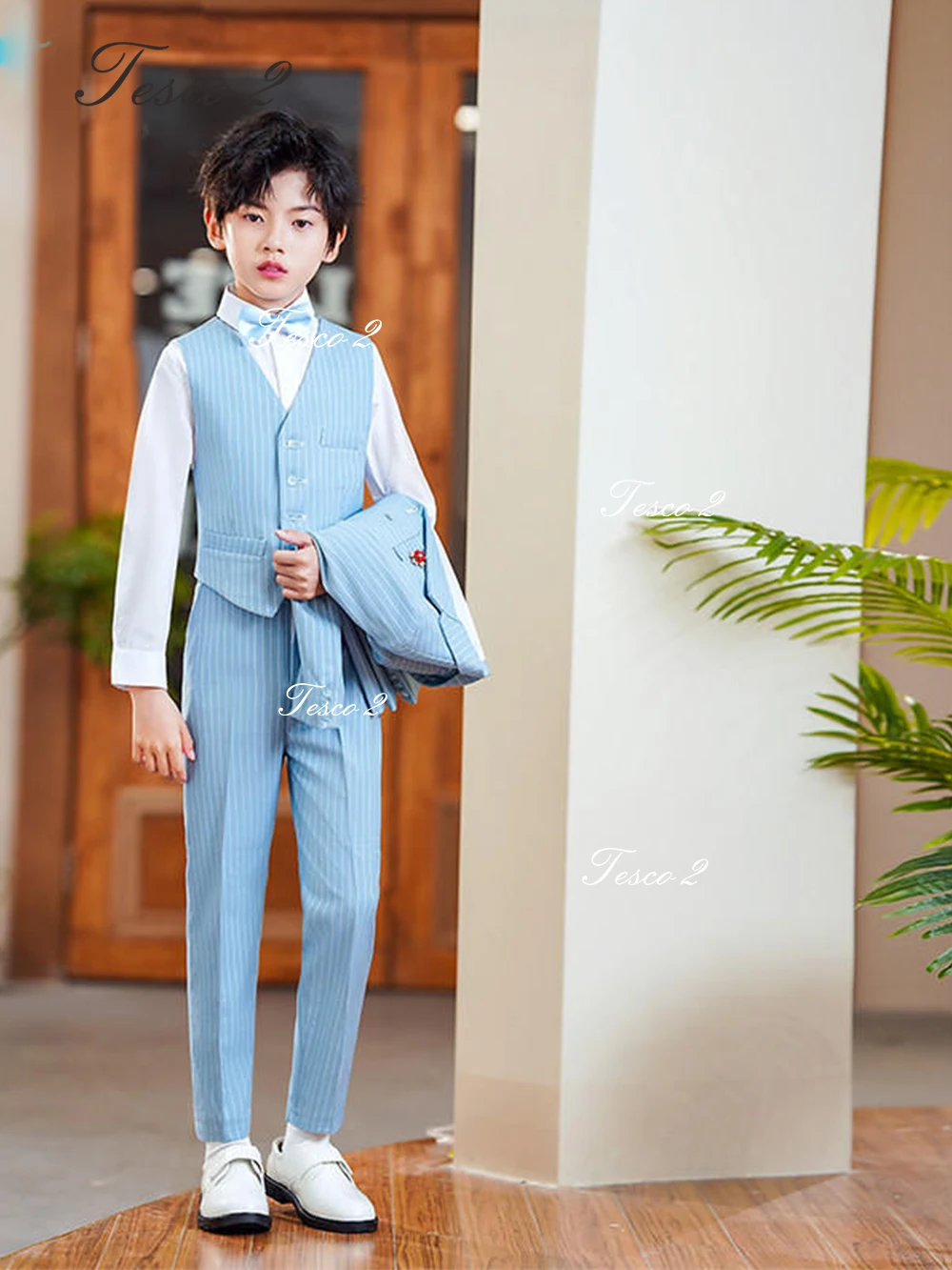 Tesco 2 Slim Fitting Stripes Suit For Kids Boys Little Gentleman Long Seleeve Suit For Bor For Wedding Party Suit