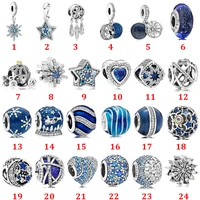 100 925 sterling silver christmas star midnight blue enamel clear cz charm fit charms pandora 925 bracelet diy jewelry