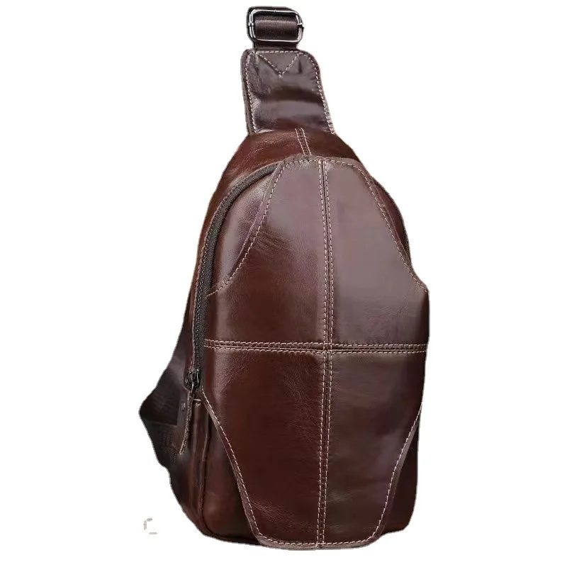 Fashion Men Genuine Leather Chest Pack Luxury Cowhide Shoulder Crossbody Bag Travel Chest Bag Casual Chest Sling Bag For Male