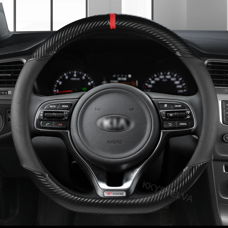 Carbon Fiber Leather Car Steering-wheel Covers For Kia Ceed Rio K2 K3 Sportage R Picanto Carnival Niro Auto Accessories