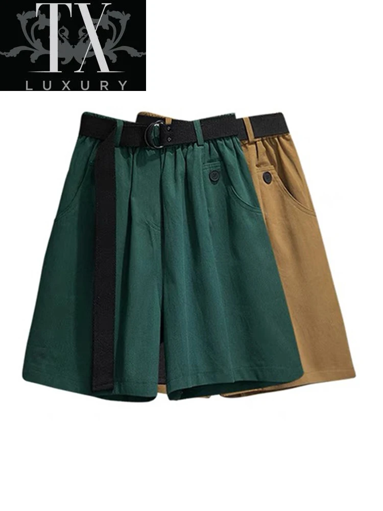 

Plus Size Summer Women's 2022 Vintage Loose Solid Classic Casual Soft Pockets Knee-length Chic All-Match Shorts For Mujer