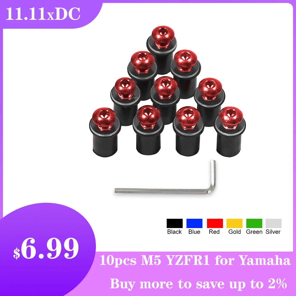

10pcs M5 YZFR1 for Yamaha YZF R1 R6 R7 600R 750R 1000R Motorbike Windshield Bolt Mounting Screw Washer Accessories Universal