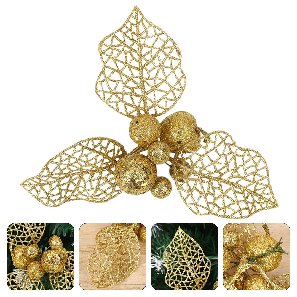 

Christmas Poinsettia Artificial Berries Red Decor Flower Berry Fake Flowers Tree Green Bedroompine Bunch Winter