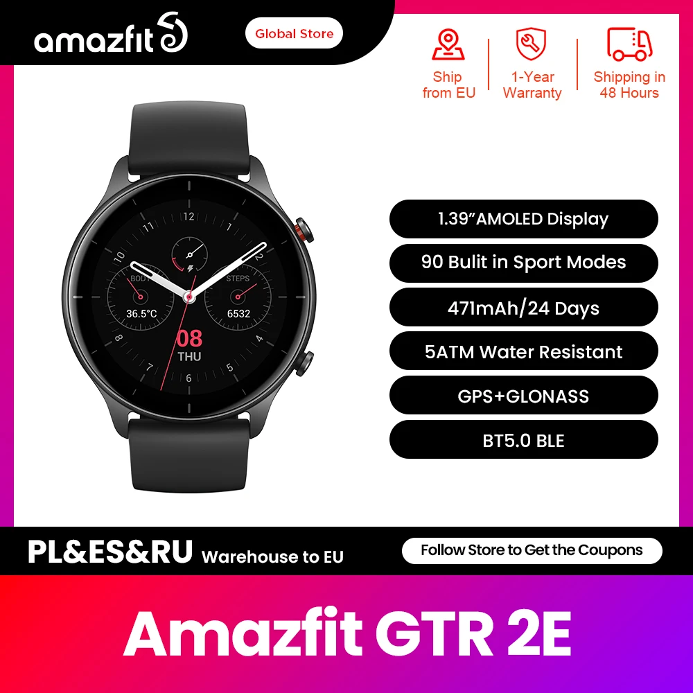 

Global Version Amazfit GTR 2e Smartwatch 2.5 D Glass 90 Sports Modes Alexa Built-in 5 ATM Smart Watch for Andrioid IOS