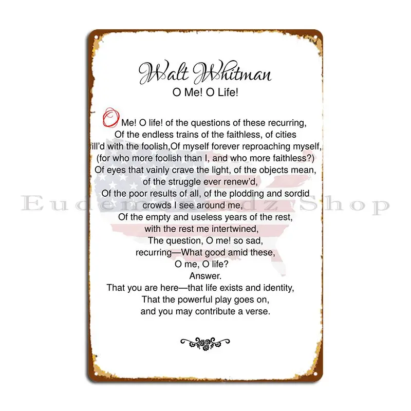 

Металлический плакат с Уолтом Уитманом о мне о жизни, Настенный декор для стен гаража, персонаж, создание жестяных знаков, плакат