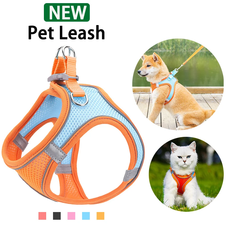 

Dogs Cat Harness Collar Set Cat Dog Adjustable Vest Walking Lead Leash Soft Breathable Net Mesh Reflective Harness Pet Supplies