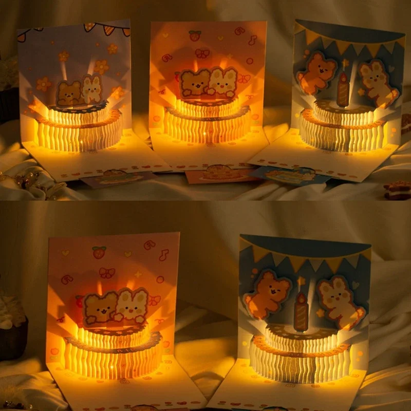 3D легкая музыкальная открытка на день рождения всплывающий торт креативная