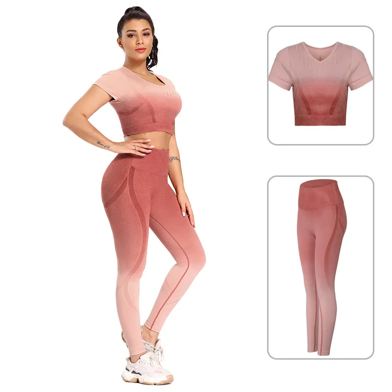 Yoga Clothing Set Seamless Ladies Gradient Tight Stretch Fitness Sports Suit Women's Clothing Europe and America