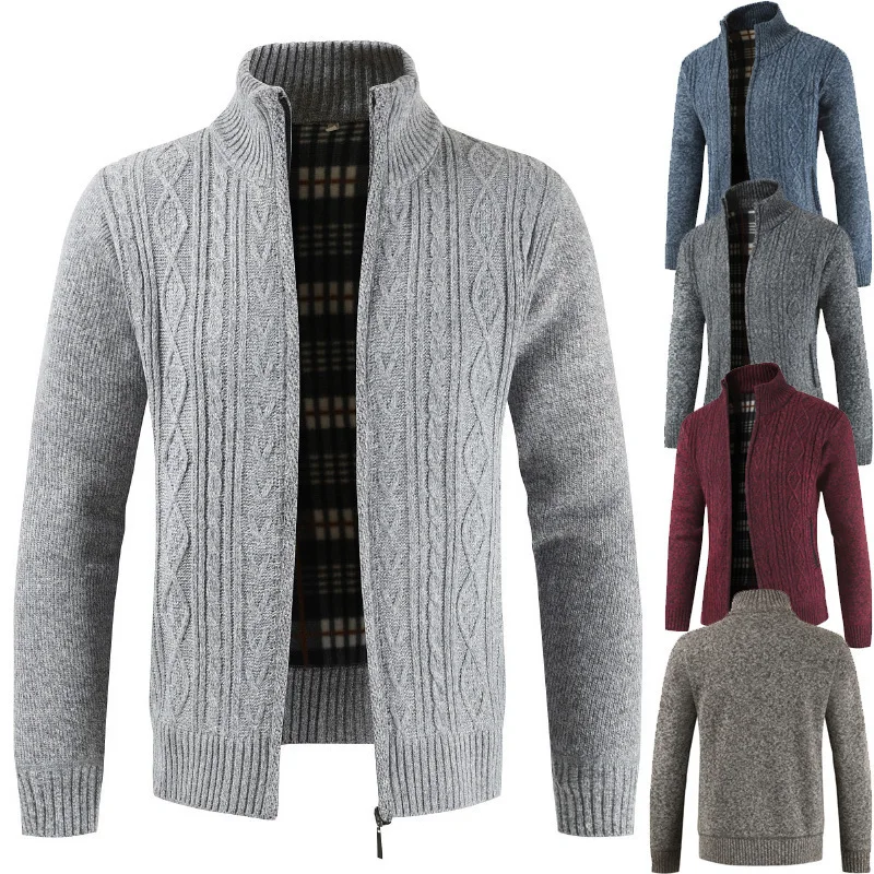 Y2k Four Seasons Men's Solid Color Thickened Knitted Shirt Stand-up Collar Thickened Sweater Cardigan Men's Coat
