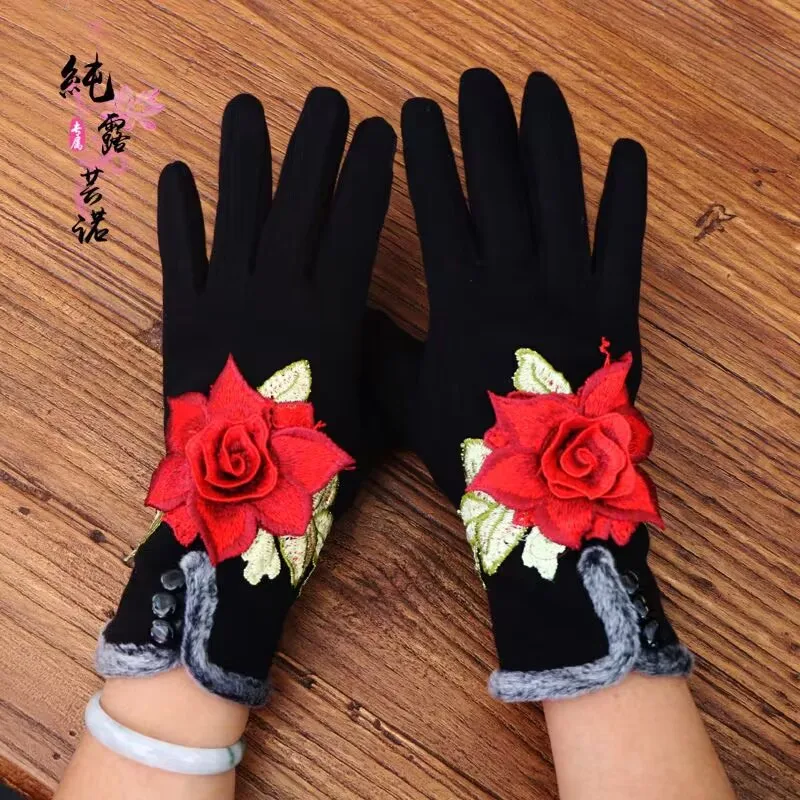 

Touchscreen Winter Thermal Flower Print Decoration Gloves Rose Flower Women Winter Gloves For Women 2022 Elegant