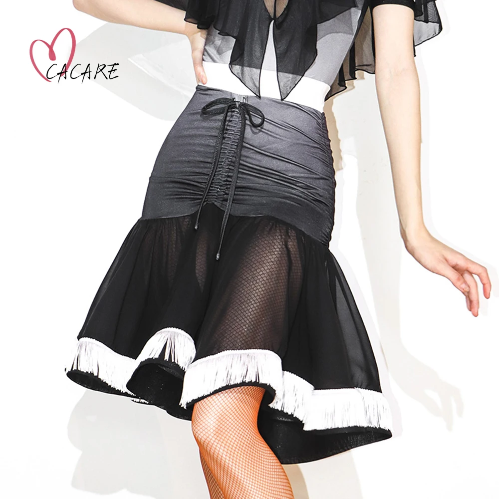 

Latin Dance Skirt Fringed Dress Dancing Wear Exquisite Quality Ruffled Hem with Tassels D1202 CACARE