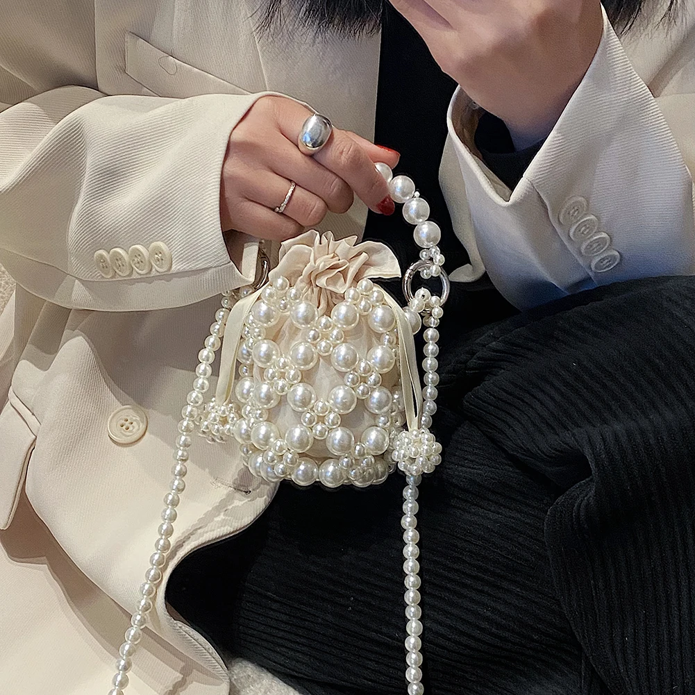 

Сумка на плечо для женщин, дамская сумочка-тоут на цепочке с жемчугом, модные сумки через плечо с жемчугом и бусинами