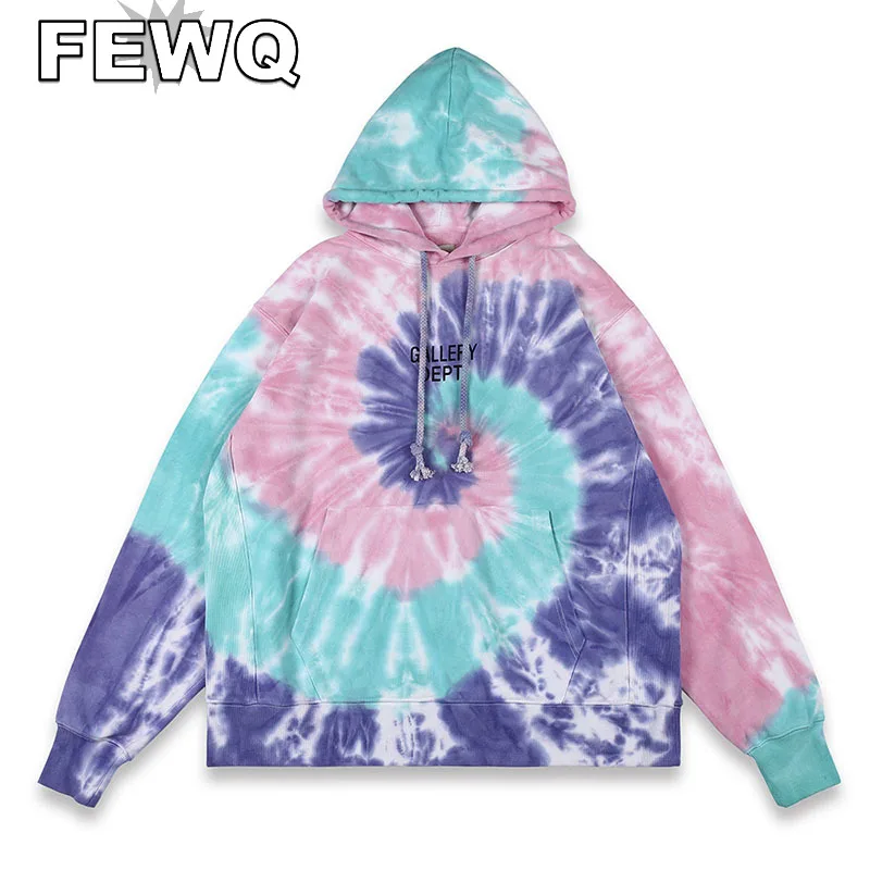 

FEWQ Tie Dyed Men's Hoodies Stitching Color Male Casual Pullovers Streetwear Sweatshirts 2023 Spring Stylish New Tops 24B1111