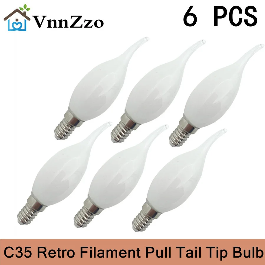 6pcs 7W Retro LED Candle Filament Bulb C35 Frosted Light Bul