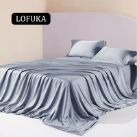 lofuka pure gray 100 silk bedding set beauty quilt cover flat sheet fitted sheet set queen king bed linen pillowcase home set