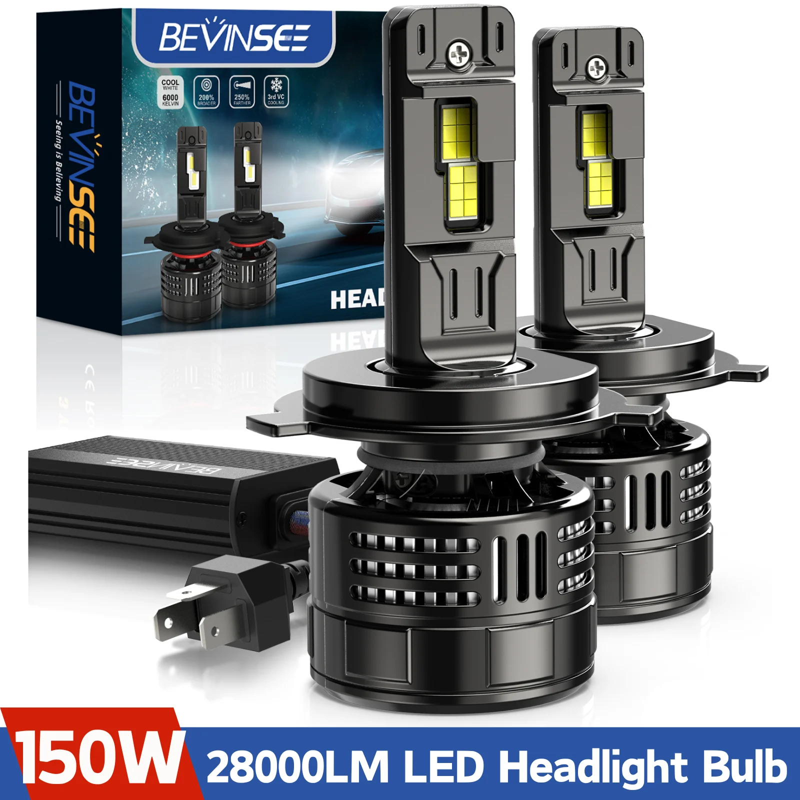 

BEVINSEE H4 H7 Светодиодные лампы для фар 150 Вт 28000 лм CANBUS Высокая мощность H11 9005 HB3 9006 HB4 9012 HIR2 Светодиодные автолампы Turbo 6000K 12 В