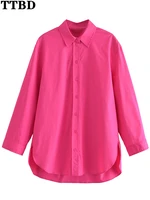 ttbd shirts for women 2022 spring fashion oversized asymmetric poplin blusas traf vintage long sleeve female blouses chic tops