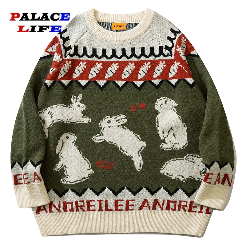 

Свободные модные повседневные мужские пуловеры в стиле Харадзюку, осенний мужской вязаный джемпер, свитеры в стиле хип-хоп с кроликом и над...