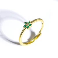 coconal fashion small women green zircon floral flower ring simply opening adjustable rings for female party gift jewelry