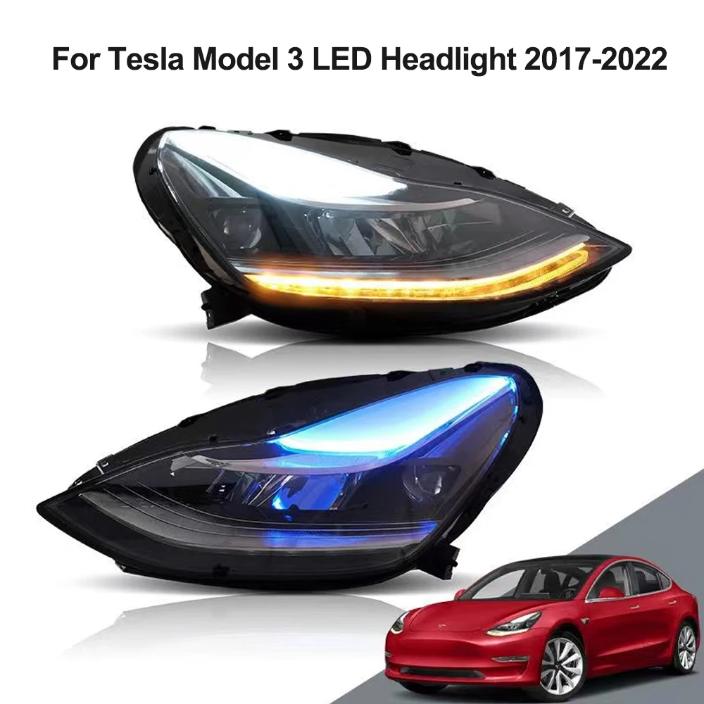 

Стайлинг автомобиля, головная лампа для Tesla Model 3 светодиодный ные фары 2017-2022, фары Model3 DRL, сигнал поворота, дальний свет, проектор Angel Eye