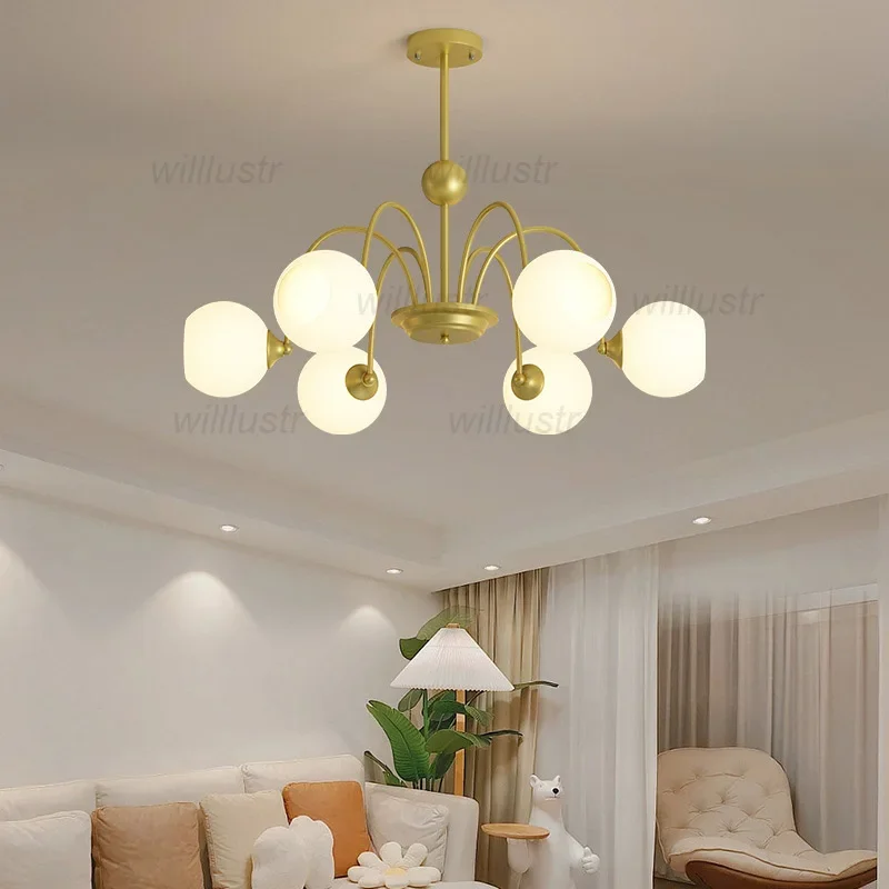 Металлический подвесной светильник зеленого золота в кремовом стиле стеклянный