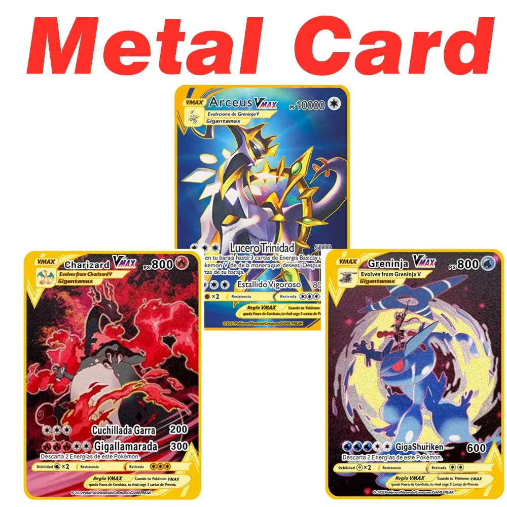 

Испанские Покемоны металлические Покемоны письма испанские Покемоны железные карты Mewtwo Пикачу Gx EX Charizard Vmax подарок для детей игрушки