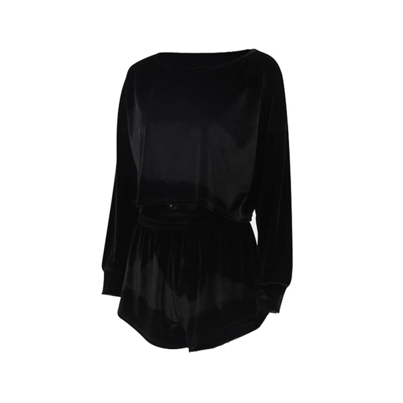 2Pcs Set Velvet Velour Pajamas Sets Woman Pyjam Elegant Glossy Nightwear Long Sleeve Top Shorts Pants Ladies Loungewear Homewear