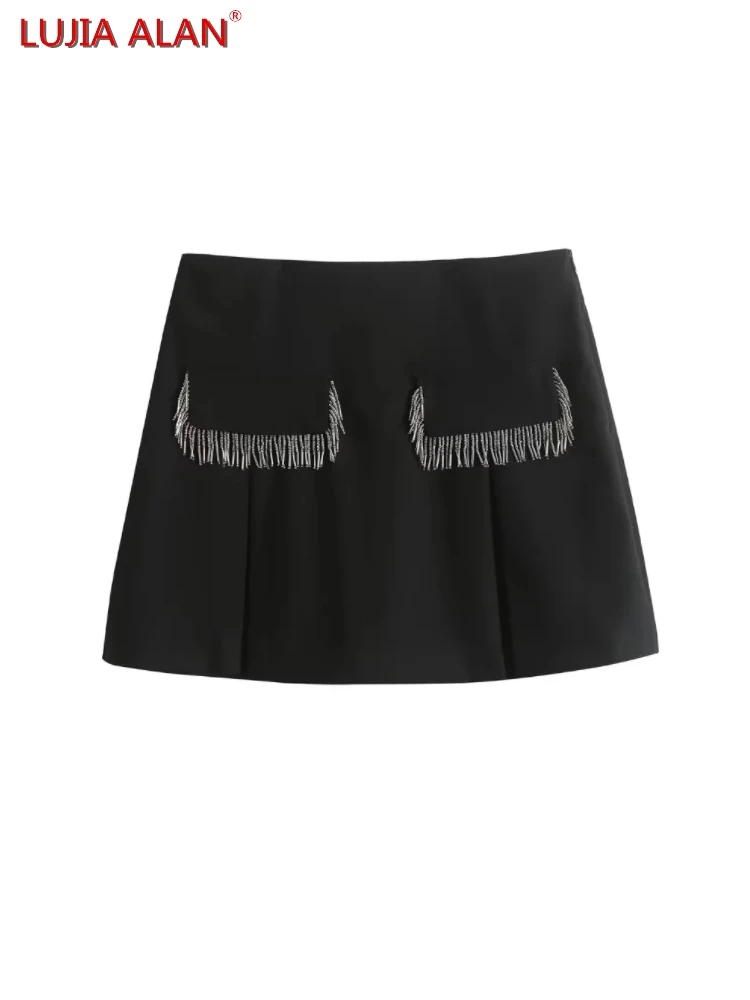 

New Women's High Waist Tassel Decoration Black Pantskirt Simple Culottes Casual Female Loose Shorts LUJIA ALAN P3523