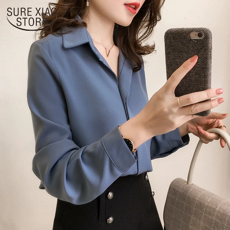 

2018 Новая Женская Весенняя рубашка с длинным рукавом Шифоновая Блузка простая Женская Чистая Корейская женская Большие одежда размеры модные рубашки D553 30