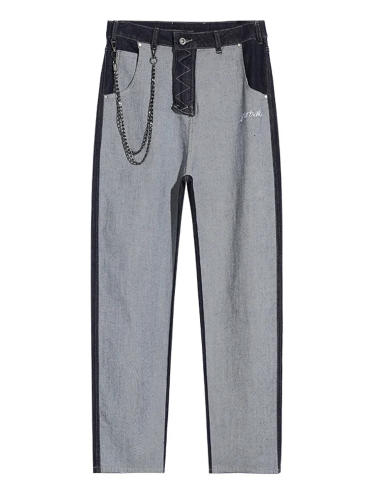 Four Seasons American Colorblock Jeans Men's Trend Wide Leg Loose Pants High Street Pants Fashion Streetwear Ins Hot Sale JEANS