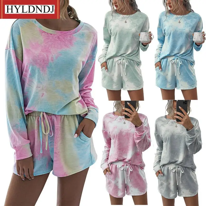 New Long Sleeve Tie Dye Pajamas Set Ladies Loungewear Pajamas 2 Piece Casual Fashion Set