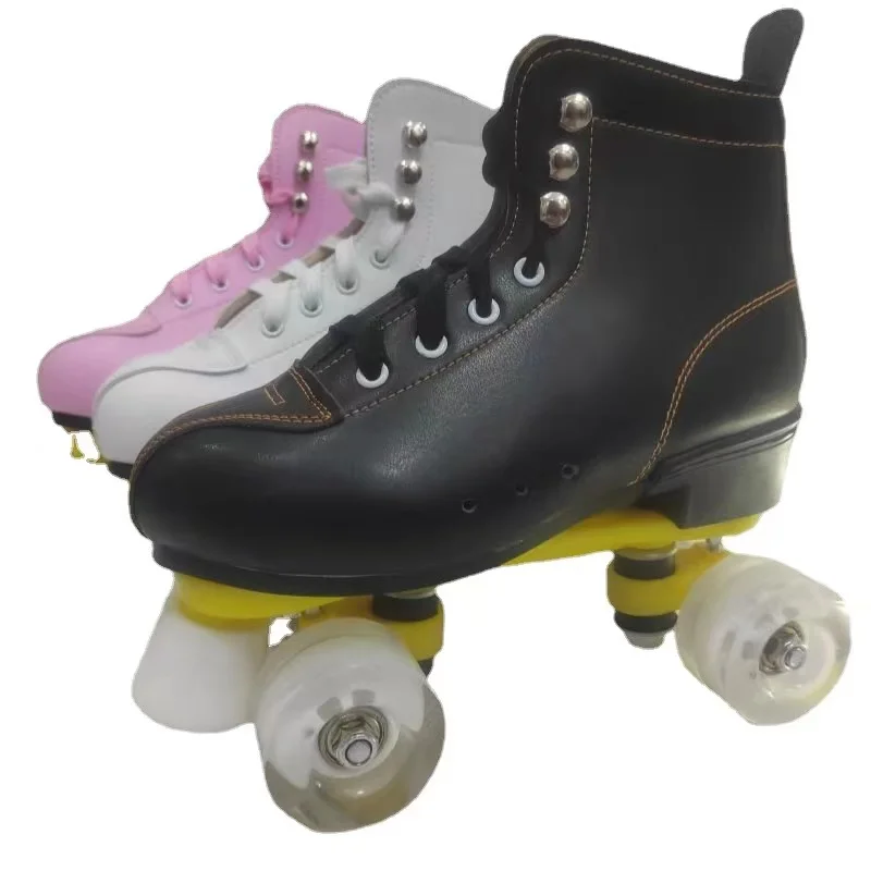 High quality 3 color Microfiber Roller Skates Shoes Sliding Inline Quad Skates Sneakers Patins 4 PU Wheel Sliding Quad Skating