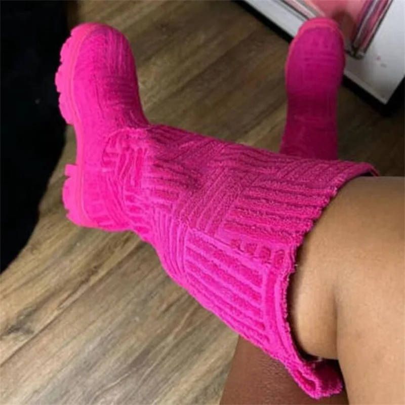 Купи New Women Knee High Sock Boots Knitted Pointed Toe High Heel Long Boots Breathable Lady Shoes Keep Warm Fashion Botas Mujer за 1,815 рублей в магазине AliExpress