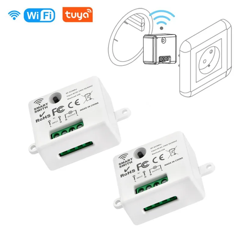 

Tuya Wifi Mini Smart Switch Device RF/RF433+wifi Controlled Regularly Zero Firewire Phone APP Remote Control Intelligent Switch