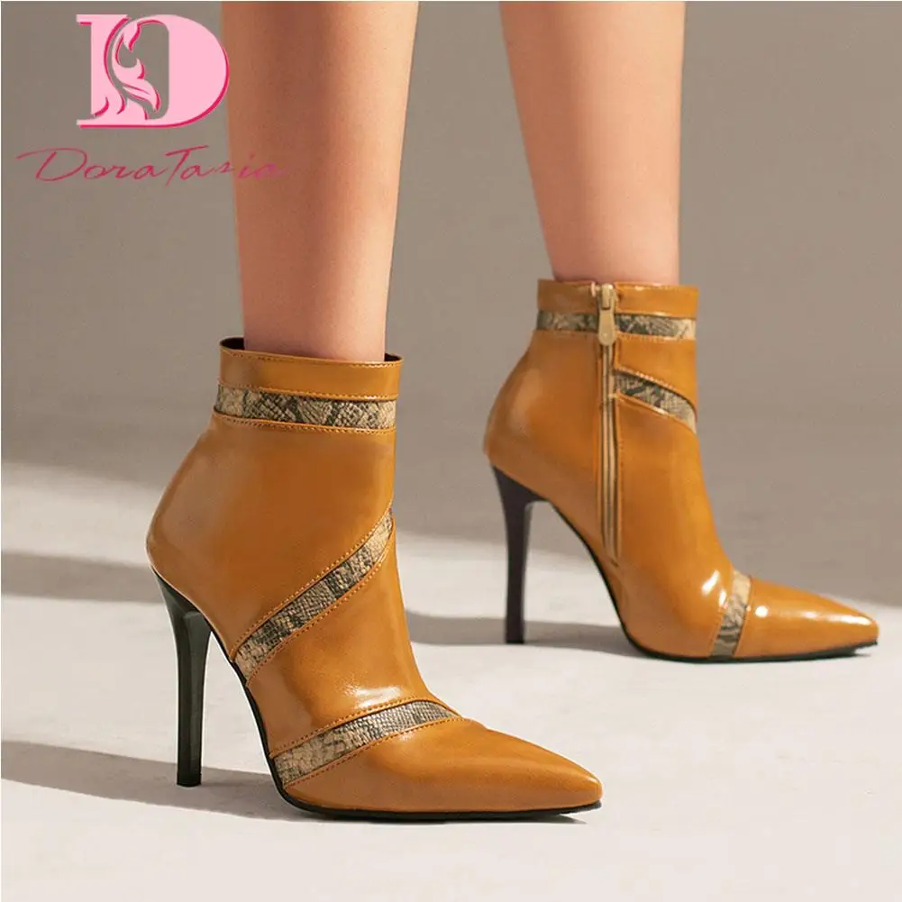 DoraTasia Popular New Ladies Elegant Pumps Thin High Heels Snakes Veins pointed-toe Ankle Boots Woman Sexy Winter Shoes Female