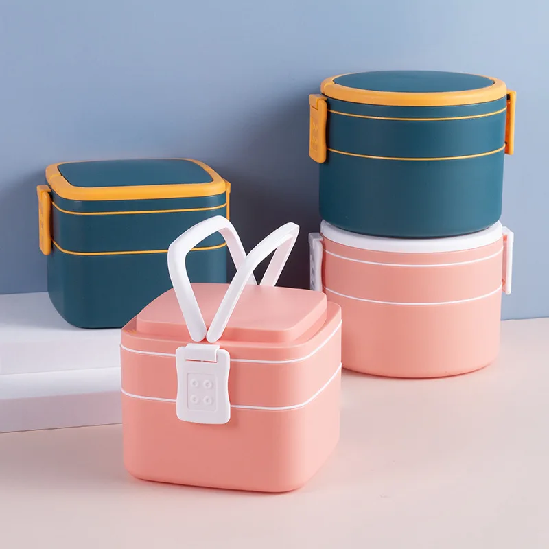 

Portable 2 Layer Healthy Lunch Box Food Container Microwave Oven Lunch Bento Boxes With Cutlery Lunchbox