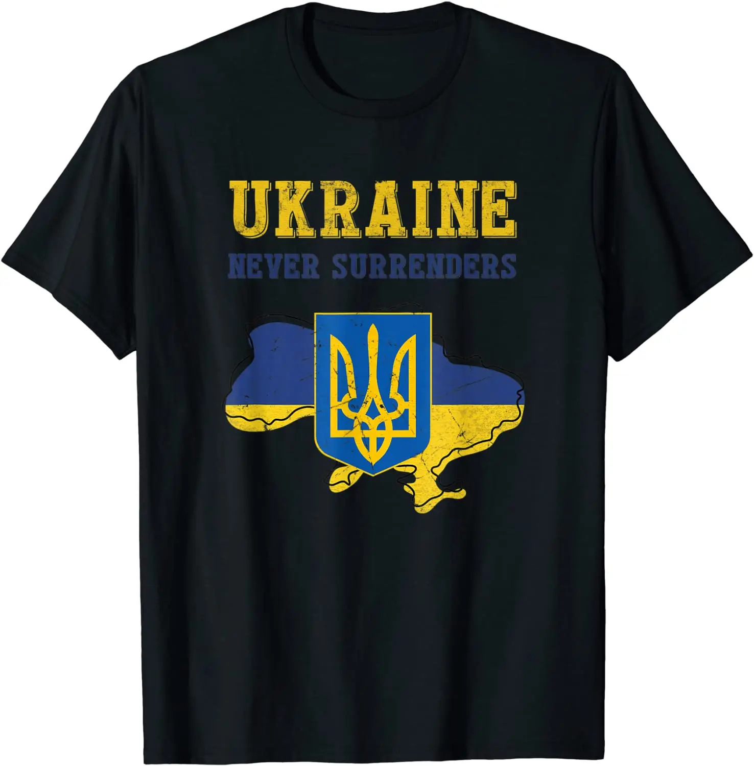 

Ukraine Never Surrenders Ukrainian Flag Coat of Arms Men T-Shirt Short Sleeve Casual 100% Cotton O-Neck Summer Tees