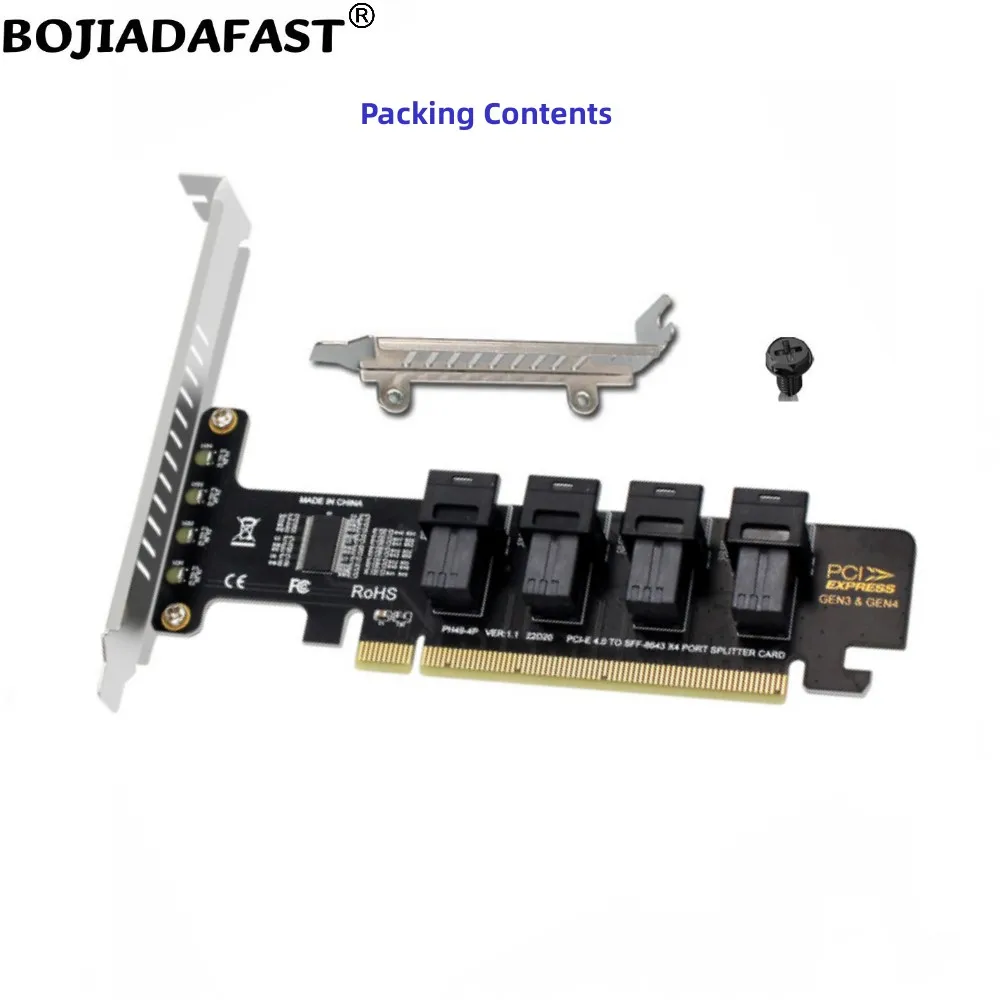 Фото Адаптер-карта расширения PCI Express PCIe 3.0 X16 PCI-E 4.0 16X на 4* Mini SAS SFF-8643 для U2 NVME SSD №4