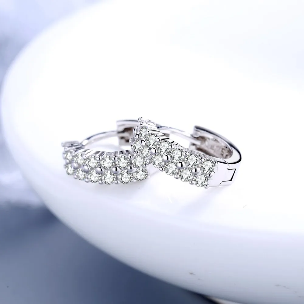 NEHZY 925 silver needle New Ladies Fashion High Quality Jewelry Double Row Crystal Zircon Round Silver Plated Stud Earrings
