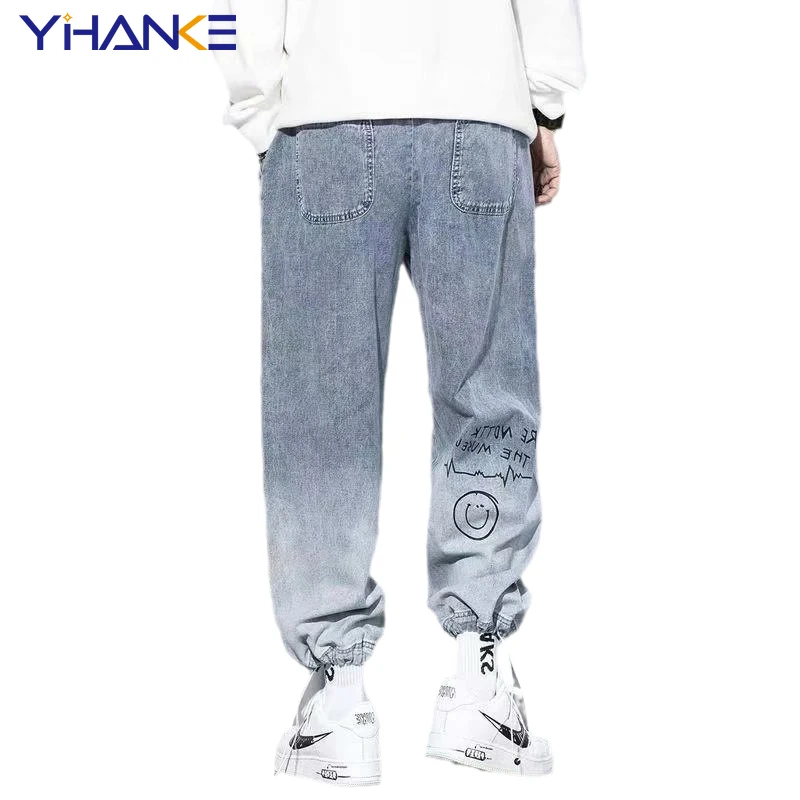 YIHANKE Men's Jeans Pants Denim Pants Blue High Waisted Jeans Baggy Printed Denim Trousers Male Jeans Hip Hop Streetwear S-5XL