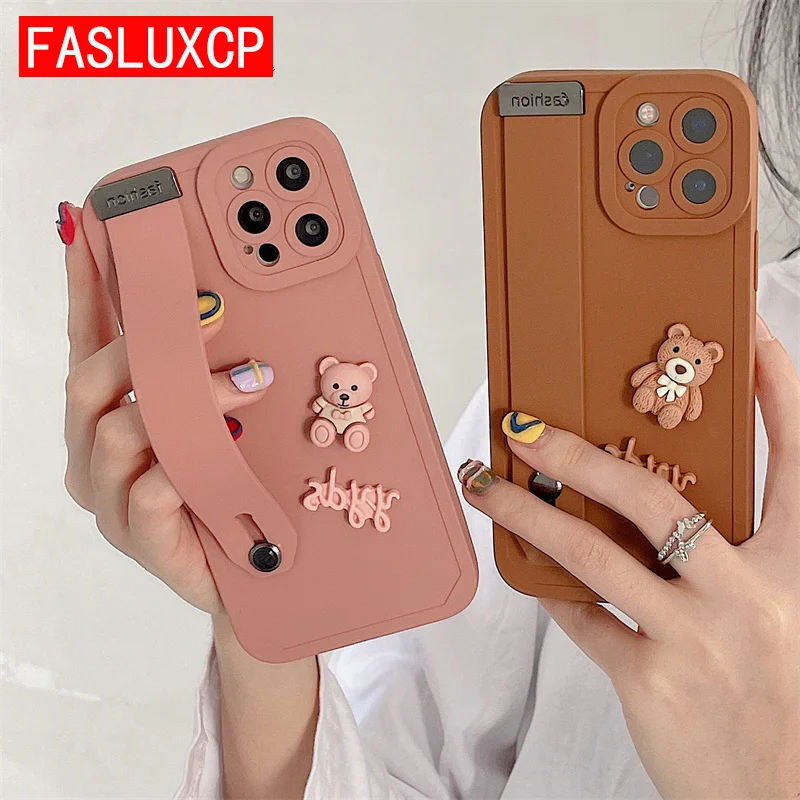Симпатичный 3D Медведь Вишня на запястье держатель для телефона мягкий защитный