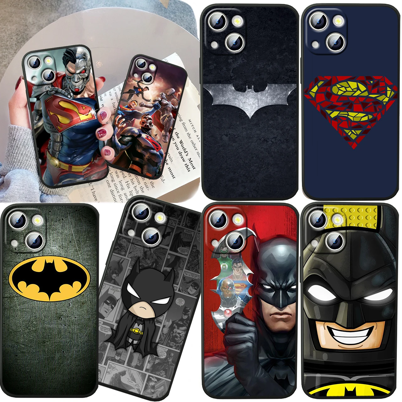

Batman Superman For iPhone 14 13 12 11 Pro Max XS Max X XR 7 8 Plus 6S 5S Silicone Black Shell Phone Case