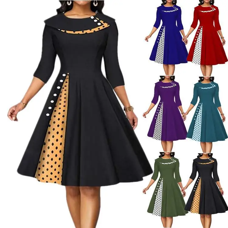 

2022 Women's Fashion Winter New Skirt Retro Polka Dot Waist Large Swing Skirt Temperament High Quality Dress