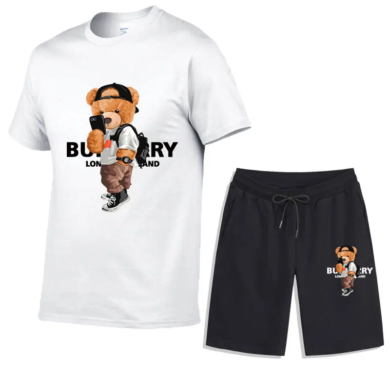 2023 New Cotton Bear T-shirt Shorts suit Men's T-shirt suit Sports suit 2 piece street wear summer quality sportswear