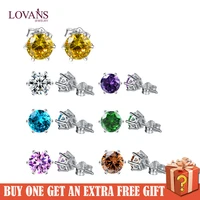 lovans 2022 s925 silver stud earrings for women 7 color zirconia earring dangle ears jewelry gift for female girls