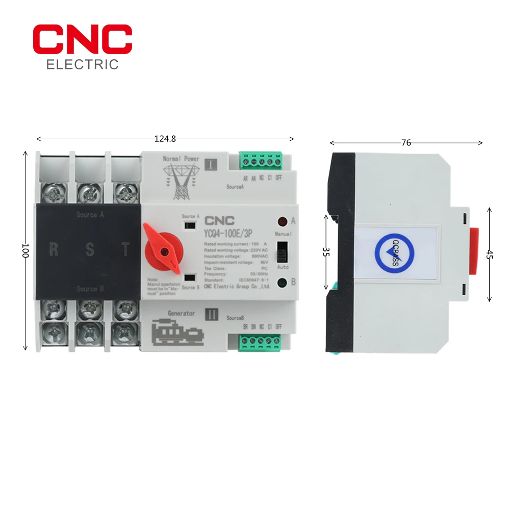 CNC 3P Din Rail ATS Dual Power Automatic Transfer Switch 3 Phase Electrical Selector Switches Uninterrupted 63A 100A |