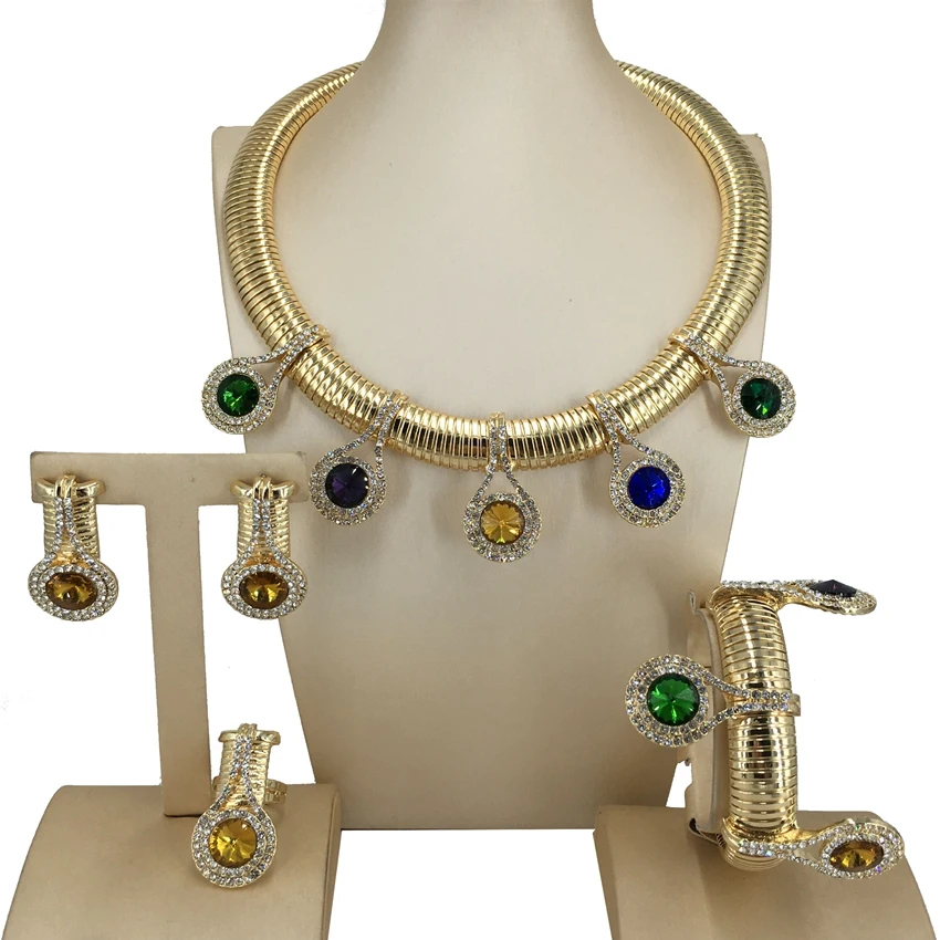 

Yuminglai Brazilian 24K Italian Colorful Stone Design Jewelry Dubai Gold Plated Elegant Jewelry for Women FHK15104