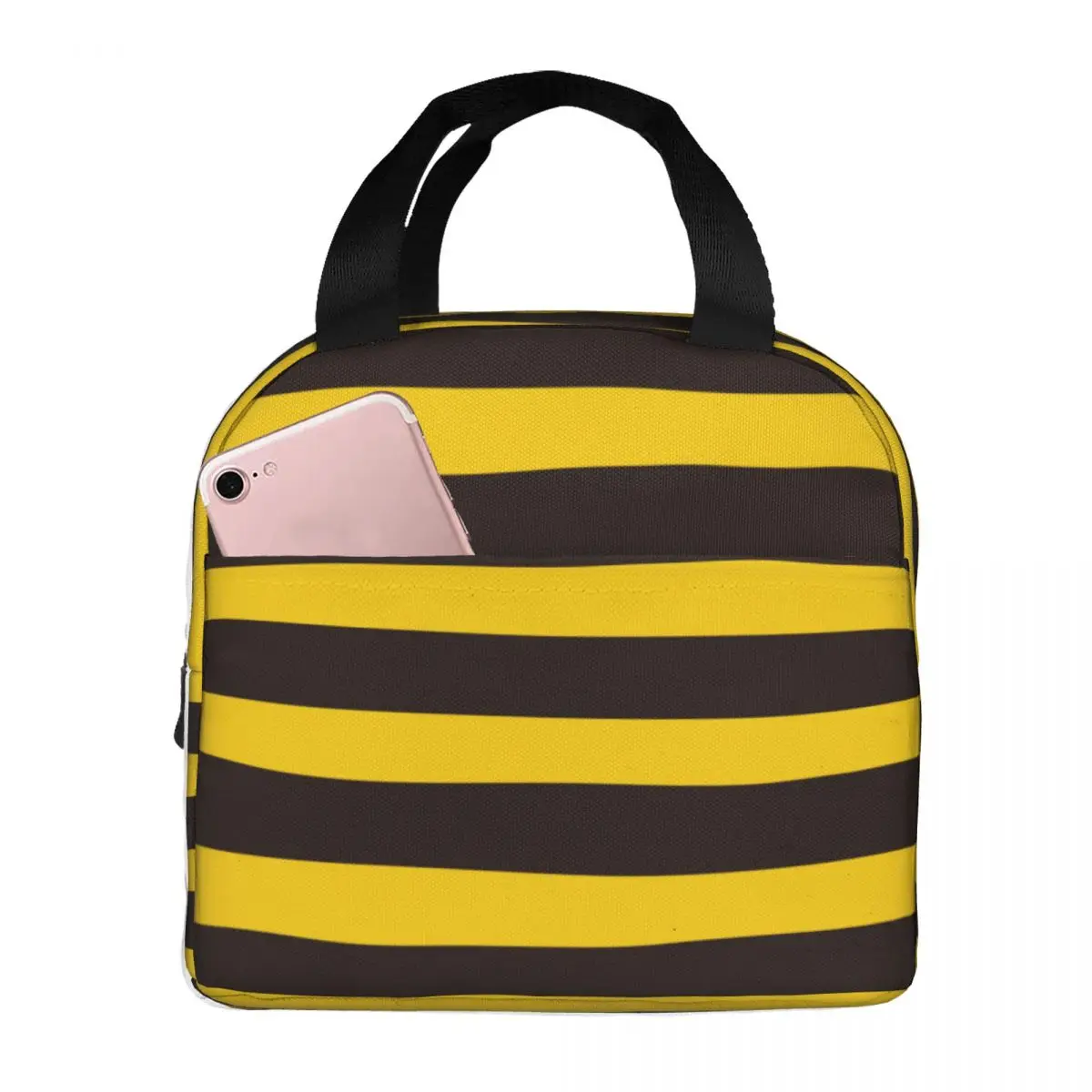 Bumble Bee Stripe Lunch Bag Waterproof Insulated Canvas Cooler Thermal Food Picnic Tote for Women Children