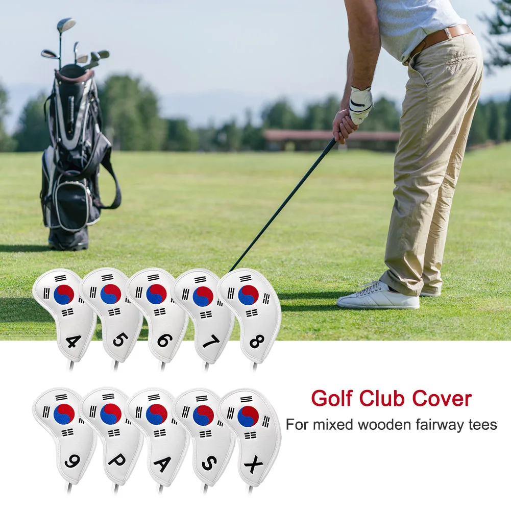

Golf Iron Headcovers 10pcs Set Puppy Embroidery Quality PU Leather Black White Durable Magnetic Club Covers