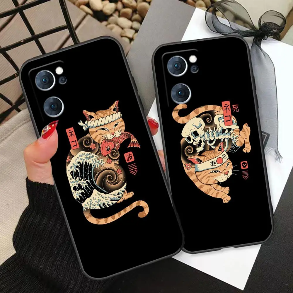 

Cosplay Samurai Cat Phone Case For OPPO RENO 7 8 6 5 4 3 2 2F Funda Coque 10 PRO PLUS 4G FIND X2 X3 X5 5G Case Capa Para Cover
